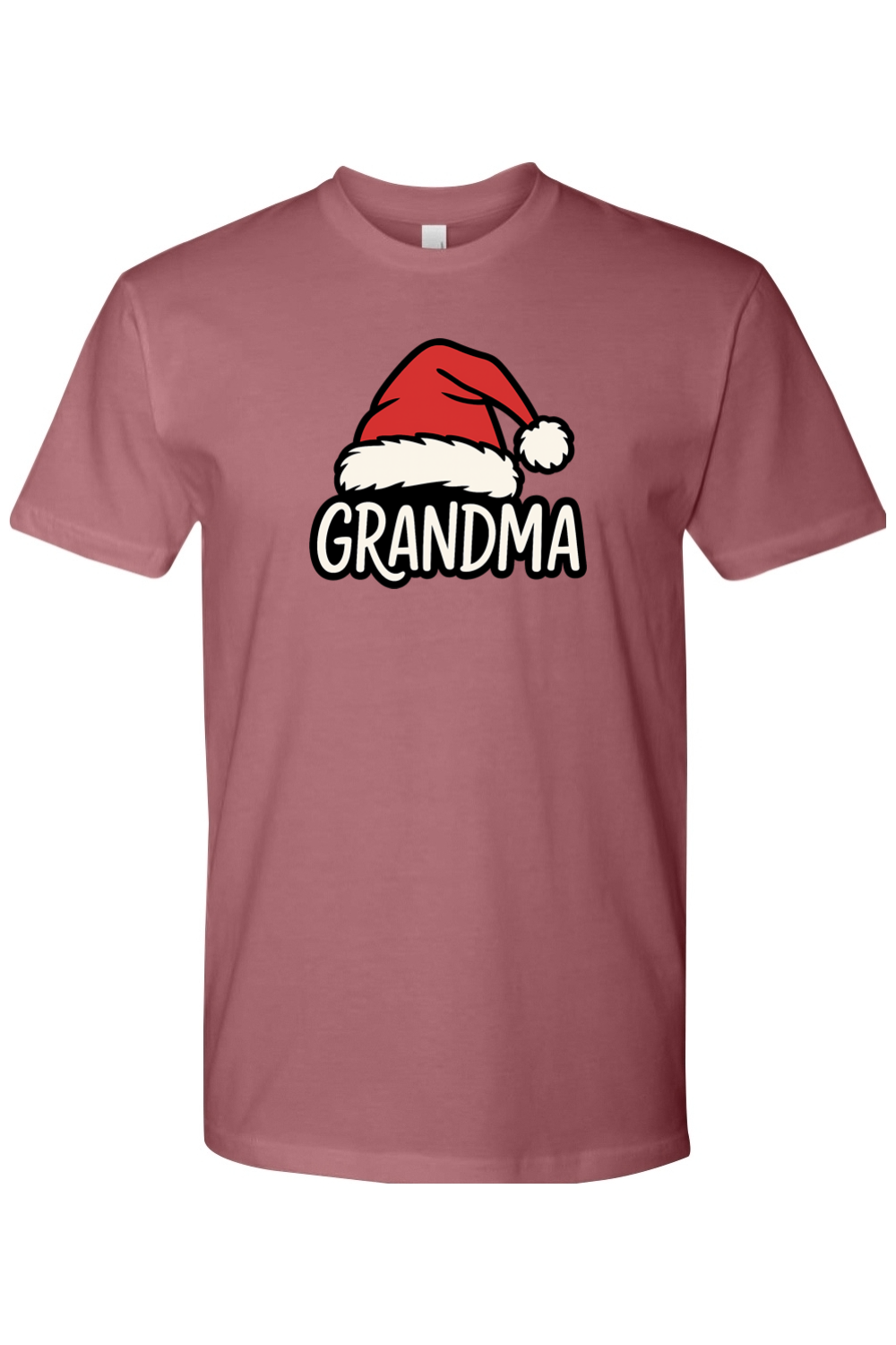 Mauve dark pink Christmas t-shirt with "Grandma" text and a Santa hat design cute grandparent matching holiday festive short sleeve shirt