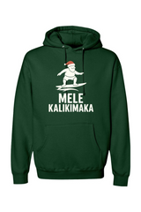 Dark green Christmas hoodie with Santa surfing and 