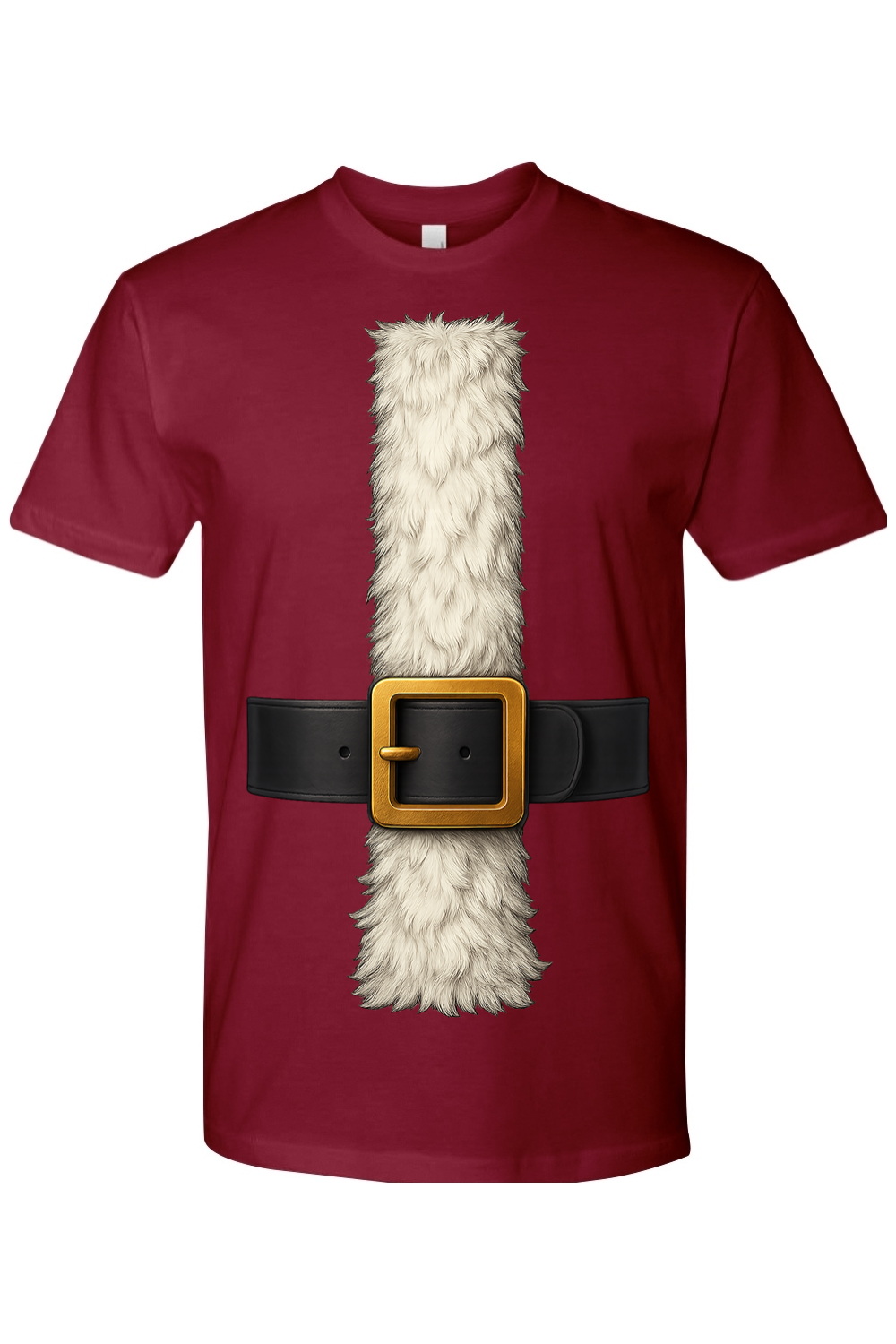 Burgundy Christmas t-shirt with Santa fur and belt costume holiday short sleeve shirt