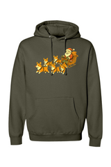 Olive green Christmas hoodie with Santa on a sleigh with corgi dogs pulling it cute funny holiday long sleeve hooded sweatshirt