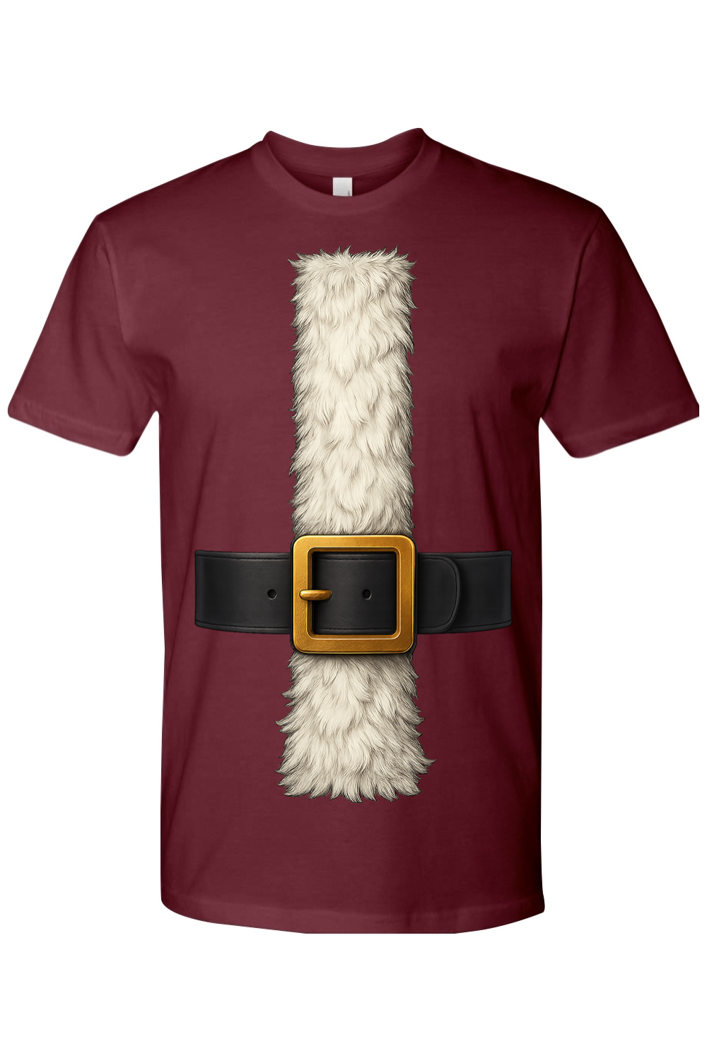 Maroon Christmas t-shirt with Santa fur and belt costume holiday short sleeve shirt