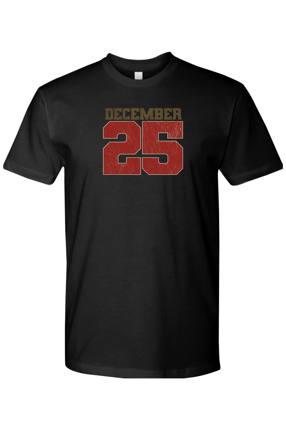 Black Christmas t-shirt with "December 25" text cool trendy festive holiday short sleeve shirt