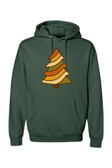 Green vintage Christmas hoodie with a retro wavy Christmas tree design cute trendy holiday long sleeve hooded sweatshirt