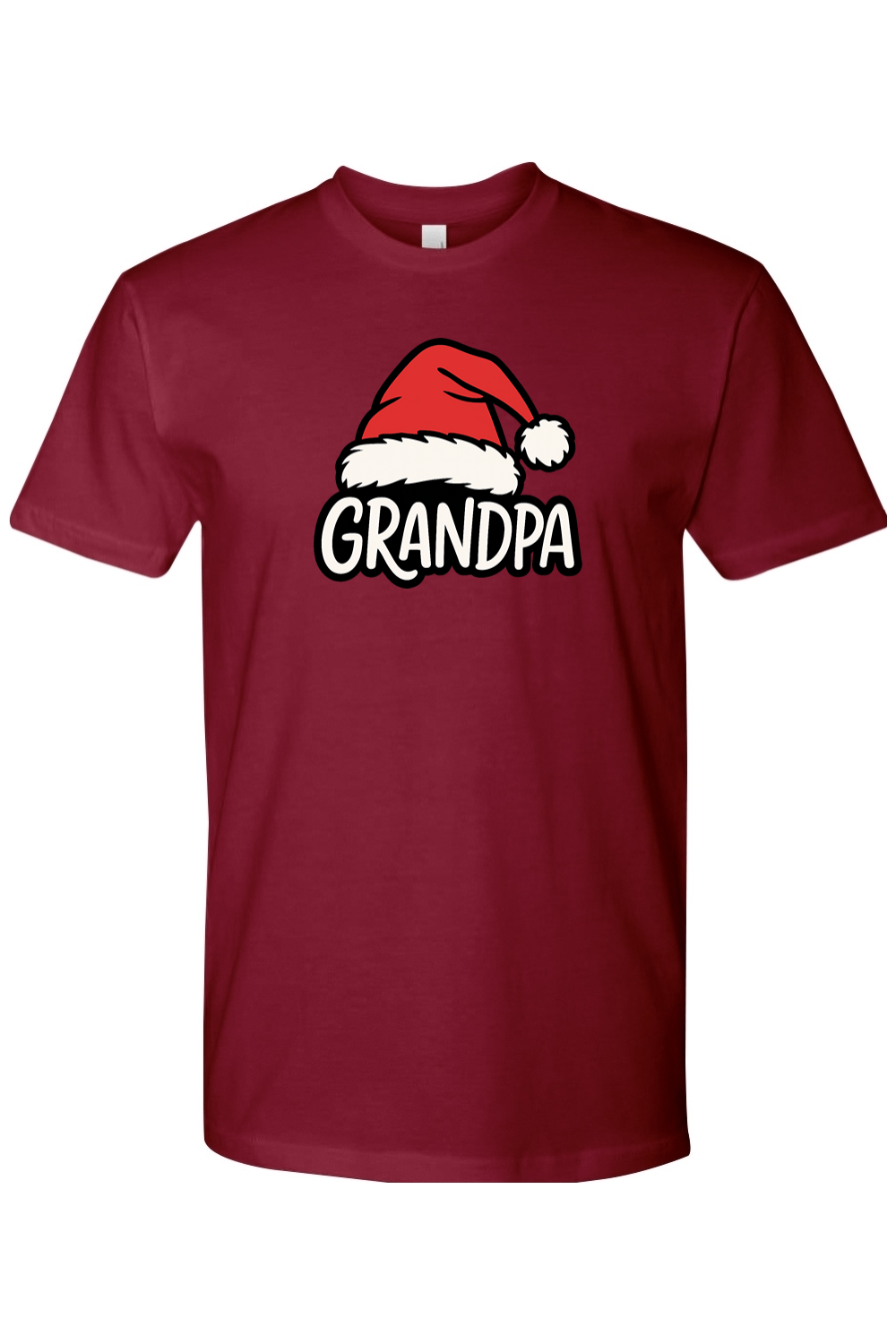 Burgundy Christmas t-shirt with "Grandpa" text and a Santa hat design cute grandparent matching holiday festive short sleeve shirt
