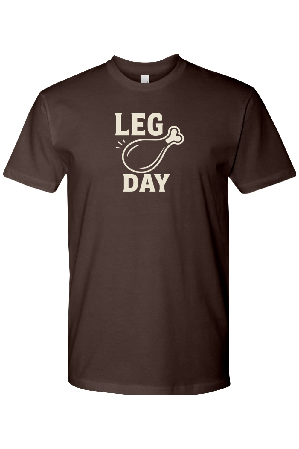 Brown Thanksgiving t-shirt with "Leg Day" text and a turkey leg design funny gym humor fall holiday short sleeve shirt
