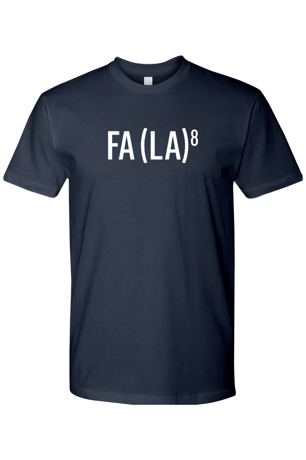 Navy blue Christmas t-shirt with 'FA (LA)8' text funny sarcastic holiday festive short sleeve shirt