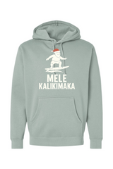 Light green Christmas hoodie with Santa surfing and 