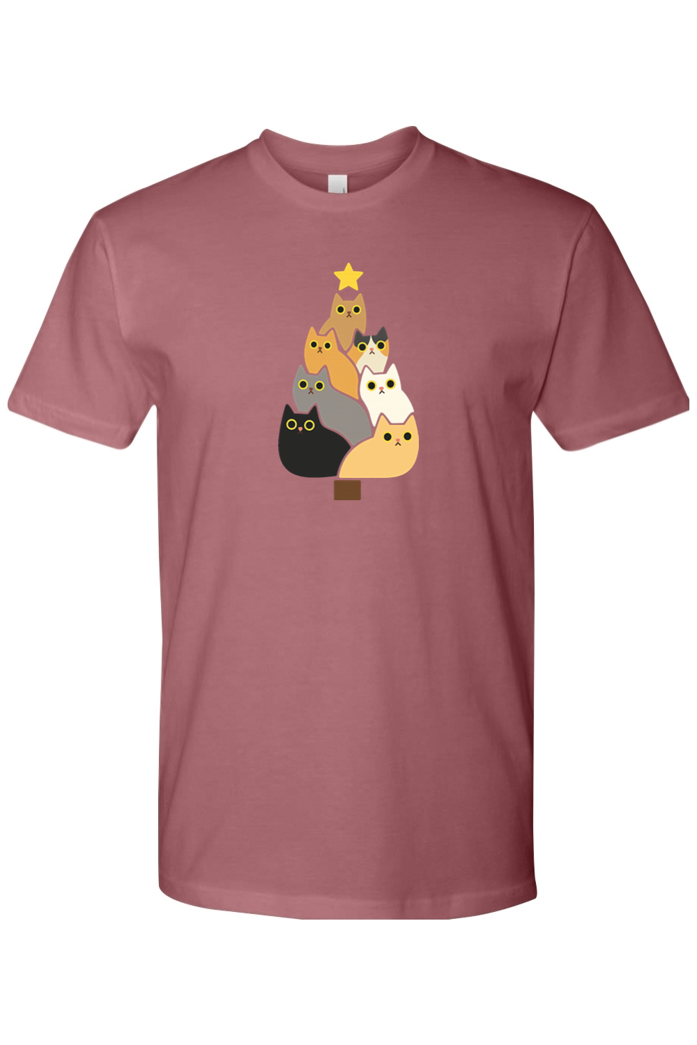 Mauve dark pink Christmas t-shirt with a Christmas tree made out of cats design cute funny animal pet festive holiday short sleeve shirt