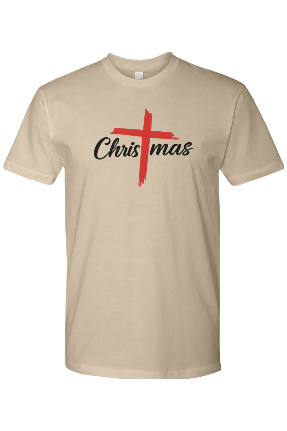 Sand beige Christmas Cross t-shirt Jesus Christian holiday faith short sleeve shirt