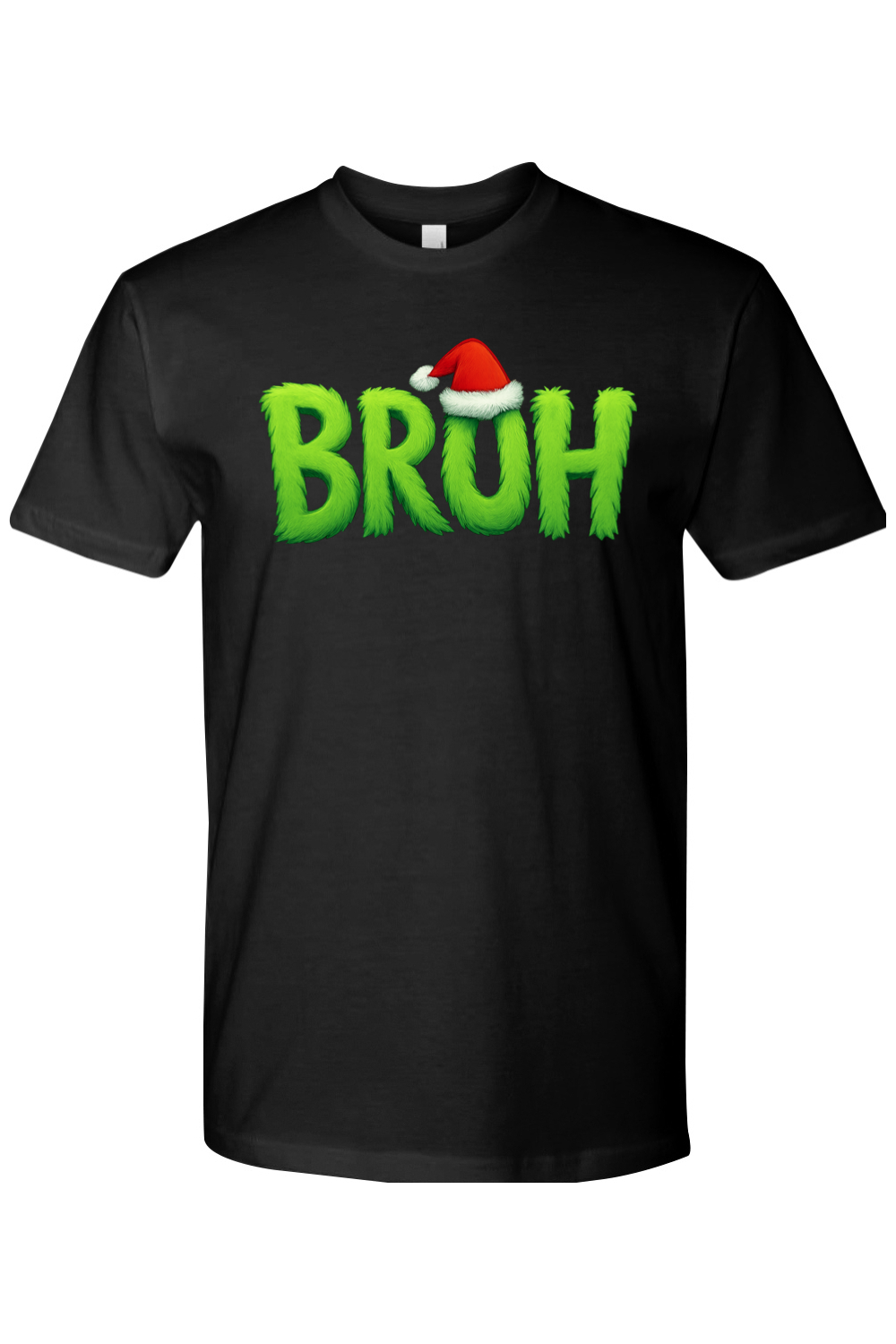 Black Christmas t-shirt with "BRUH" text with a Santa hat design funny holiday humor short sleeve shirt
