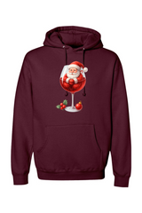 Maroon Christmas hoodie with Santa sitting in a wine glass design cute girly festive holiday long sleeve hooded sweatshirt