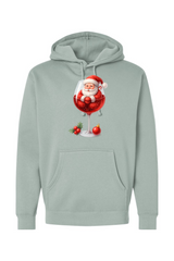 Light green Christmas hoodie with Santa sitting in a wine glass design cute girly festive holiday long sleeve hooded sweatshirt