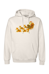 Cream Christmas hoodie with Santa on a sleigh with corgi dogs pulling it cute funny holiday long sleeve hooded sweatshirt