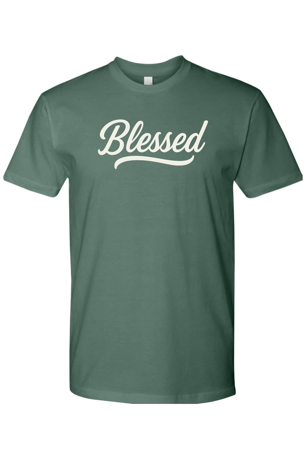 Pine green Thanksgiving t-shirt with "Blessed" text with a wavy underline trendy fall holiday short sleeve shirt