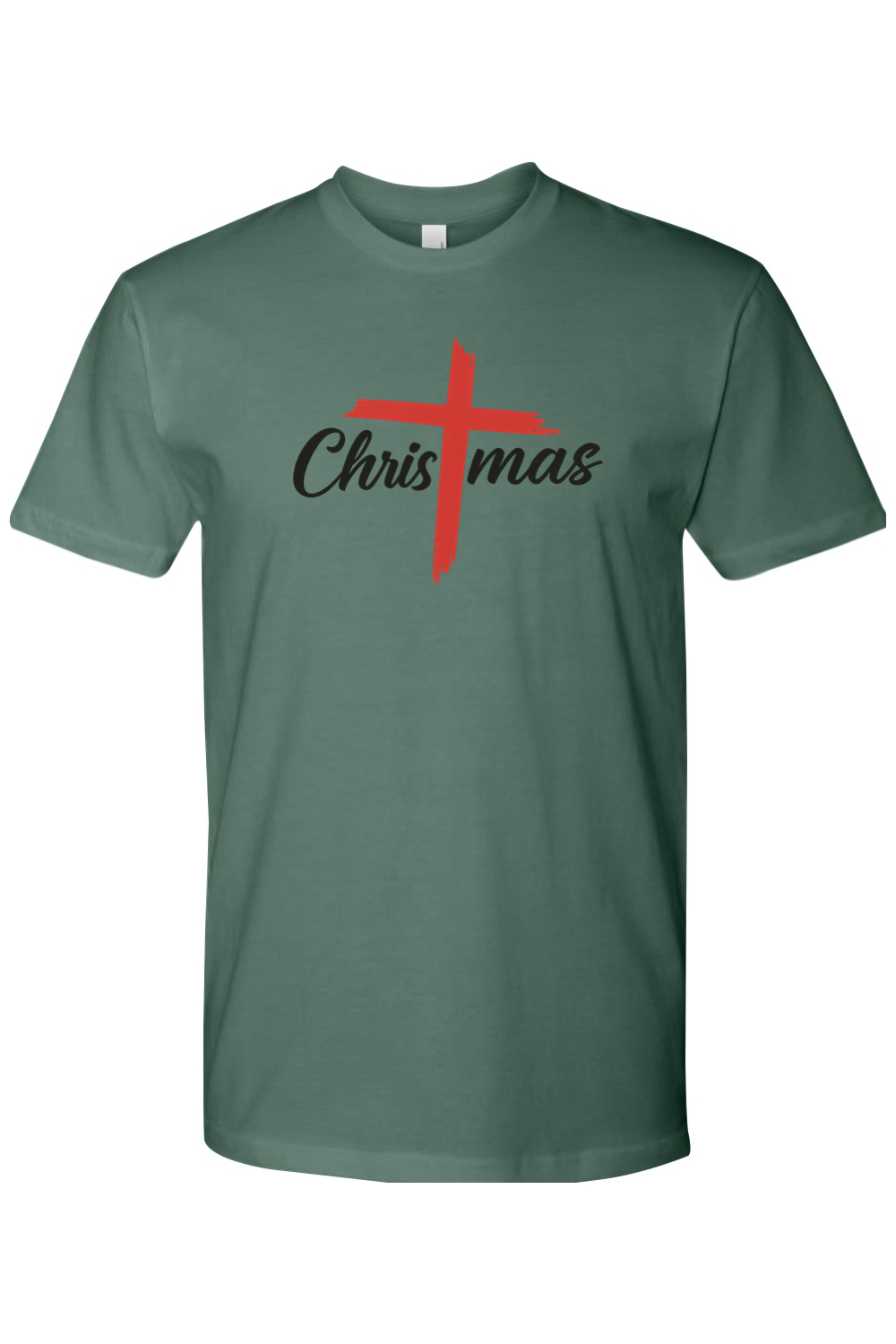 Pine green Christmas Cross t-shirt Jesus Christian holiday faith short sleeve shirt