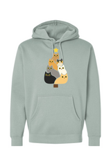 Light green Christmas hoodie with a Christmas tree made out of cats design cute funny animal pet festive holiday long sleeve hooded sweatshirt