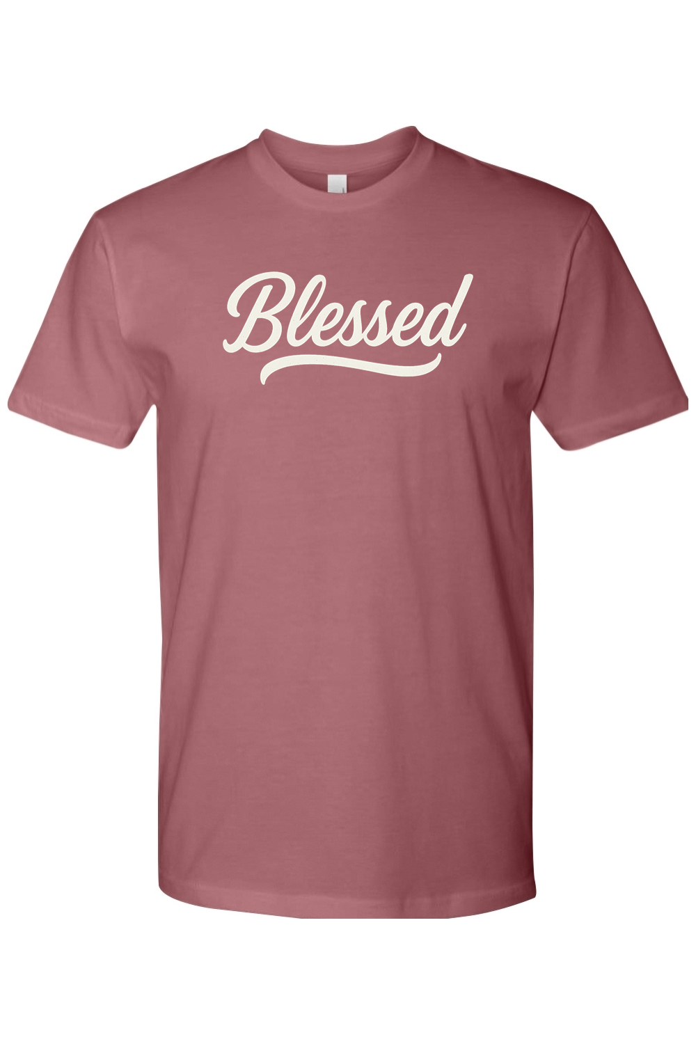 Mauve dark pink Thanksgiving t-shirt with "Blessed" text with a wavy underline trendy fall holiday short sleeve shirt