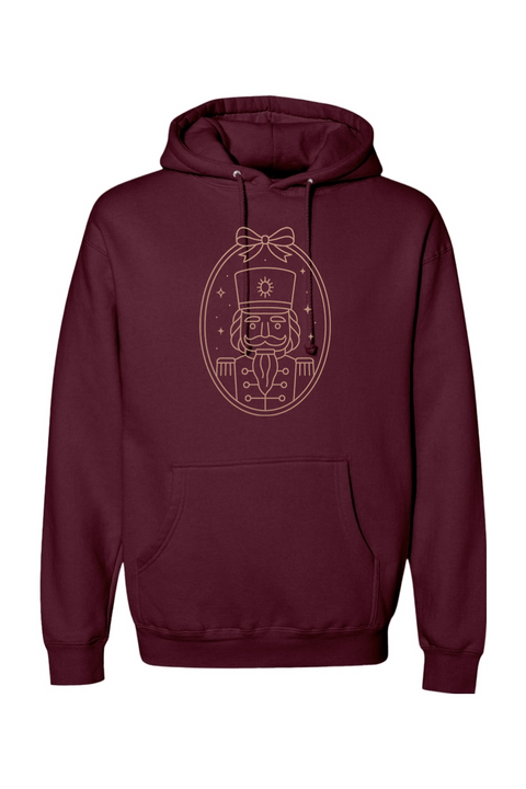 Maroon Christmas hoodie with a feminine nutcracker bow design cute trendy girly holiday long sleeve hooded sweatshirt