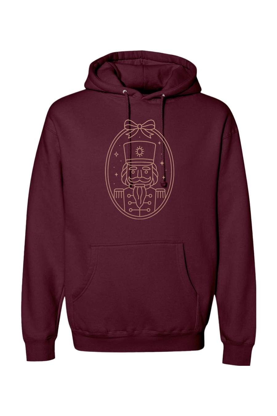 Maroon Christmas hoodie with a feminine nutcracker bow design cute trendy girly holiday long sleeve hooded sweatshirt
