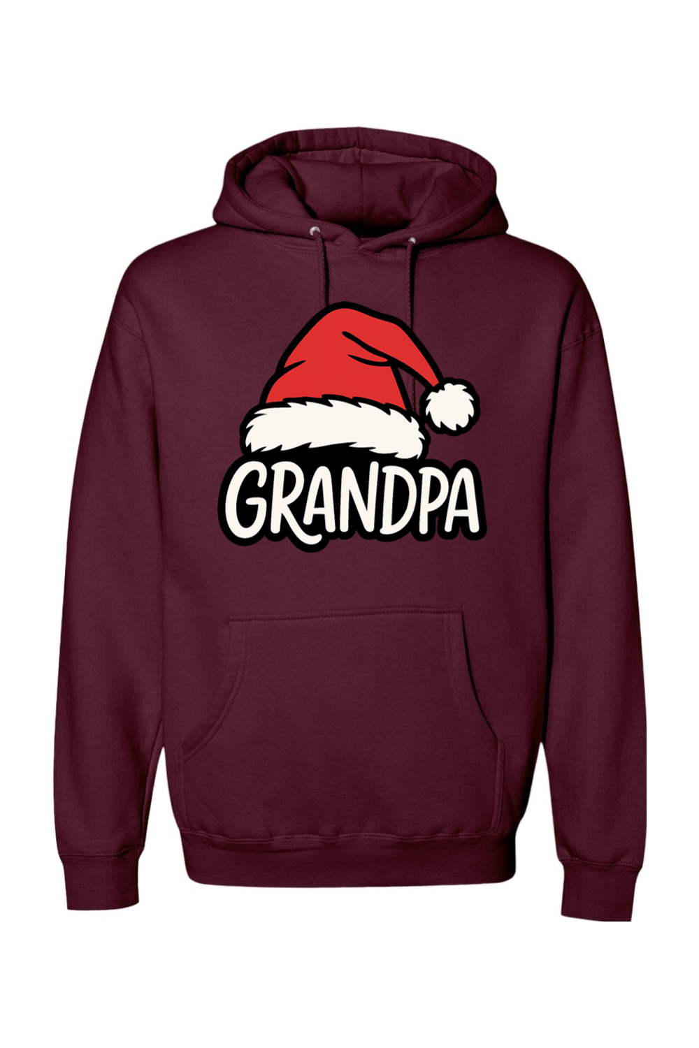 Maroon Christmas hoodie with "Grandpa" text under a Santa hat cute grandparent grandfather long sleeve hooded sweatshirt