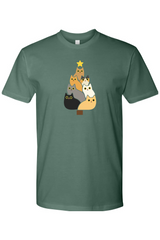 Pine green Christmas t-shirt with a Christmas tree made out of cats design cute funny animal pet festive holiday short sleeve shirt