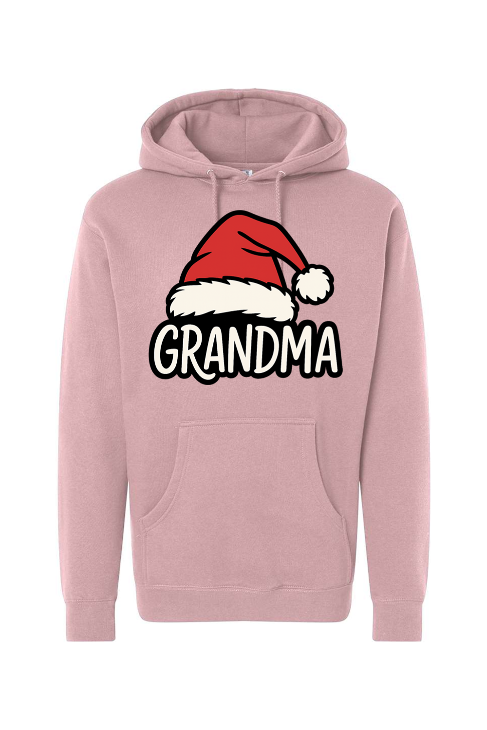 Pink Christmas hoodie with "Grandma" text under a Santa hat cute grandparent grandmother long sleeve hooded sweatshirt