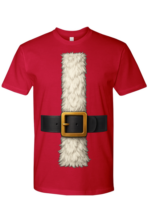 Red Christmas t-shirt with Santa fur and belt costume holiday short sleeve shirt
