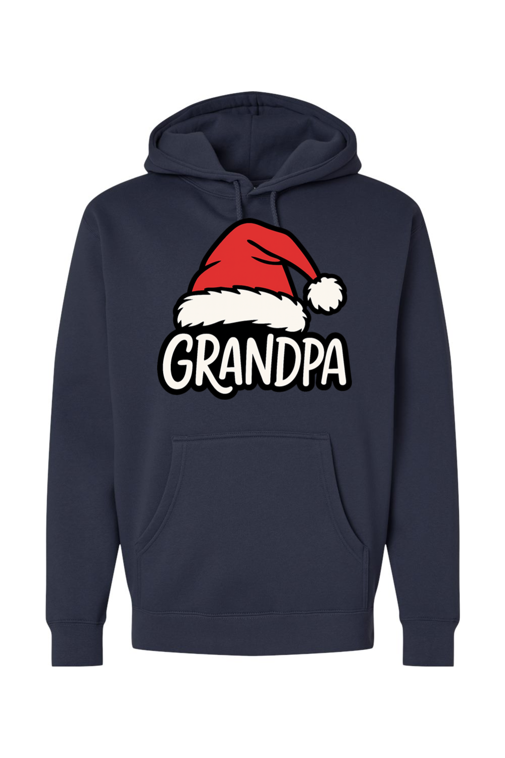 Navy blue Christmas hoodie with "Grandpa" text under a Santa hat cute grandparent grandfather long sleeve hooded sweatshirt