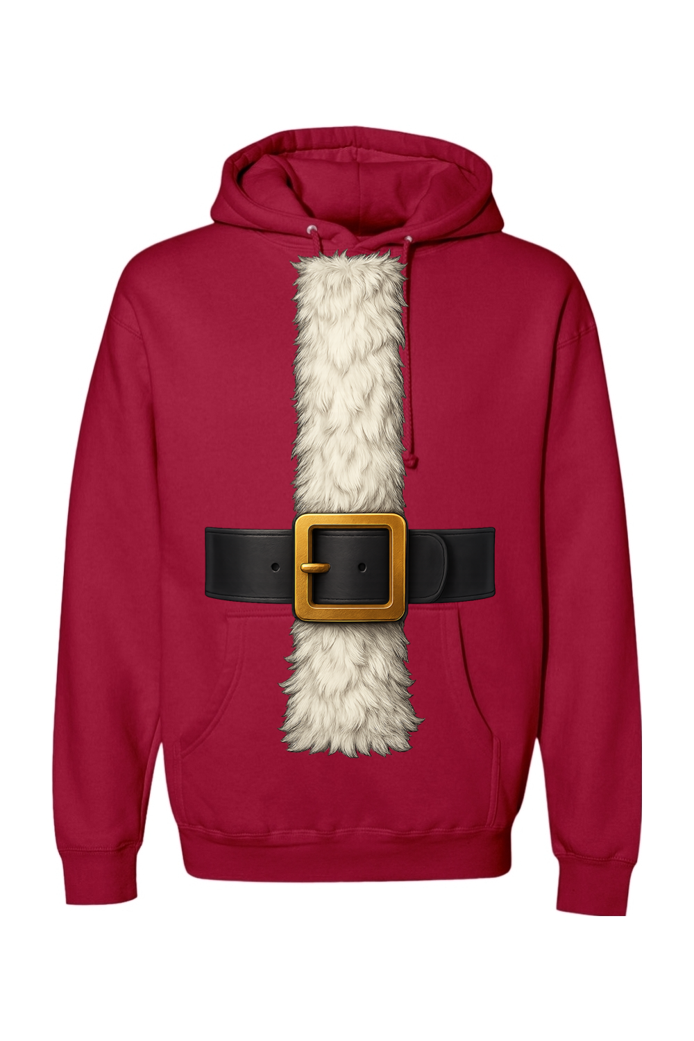 Red Christmas hoodie with Santa fur and belt costume holiday long sleeve hooded sweatshirt