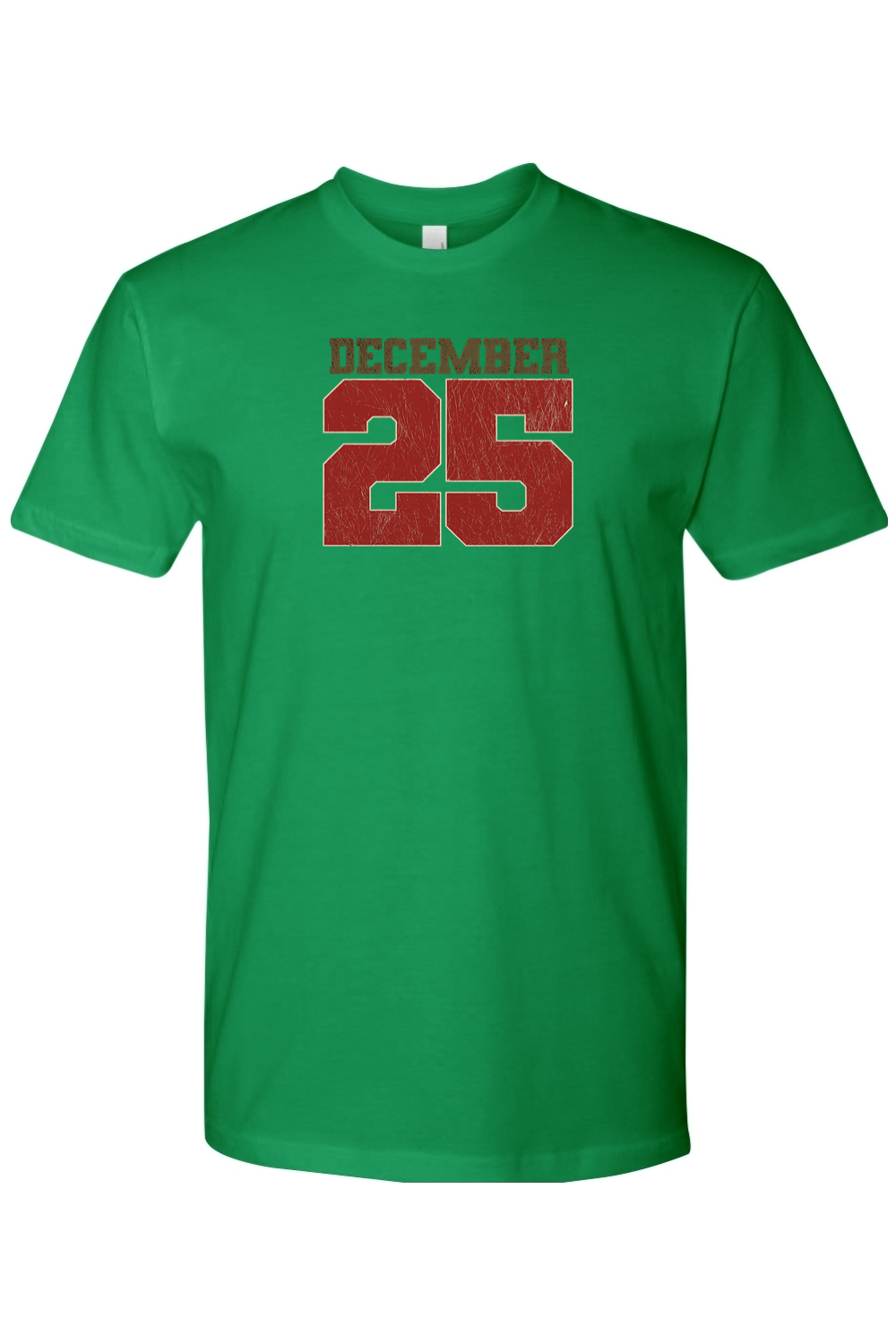 Green Christmas t-shirt with "December 25" text cool trendy festive holiday short sleeve shirt