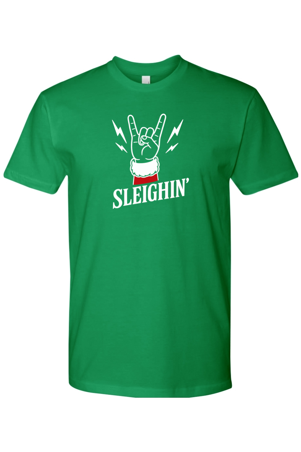Green t-shirt with rock hand Santa Sleighin' funny Christmas holiday short sleeve T-Shirt