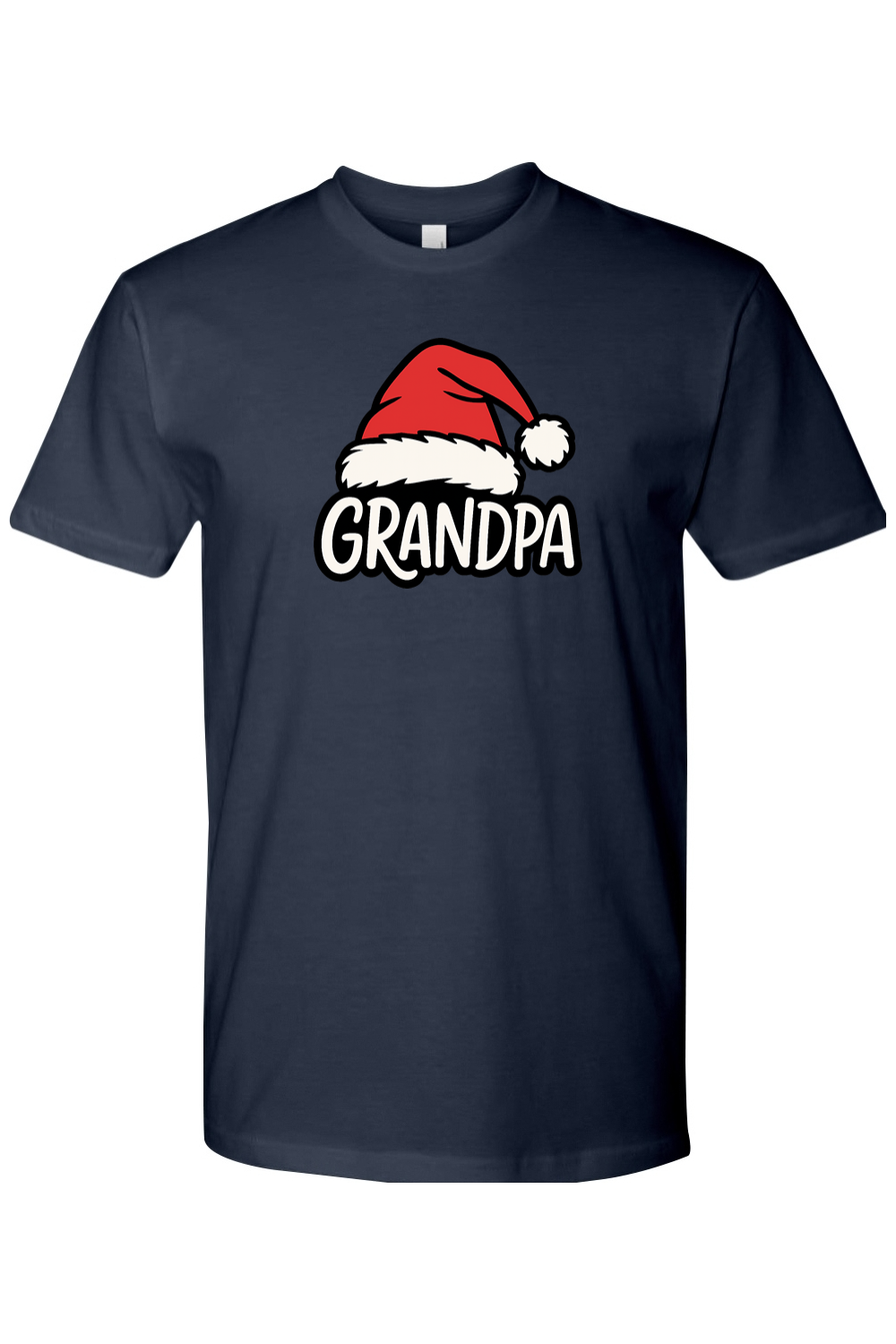 Navy blue Christmas t-shirt with "Grandpa" text and a Santa hat design cute grandparent matching holiday festive short sleeve shirt