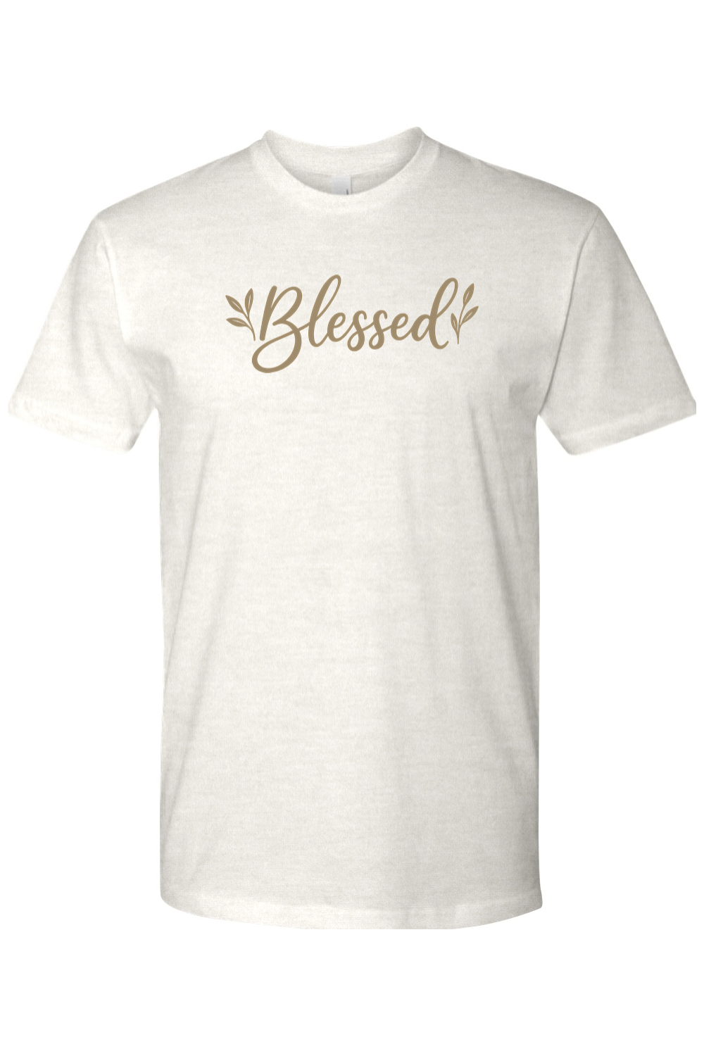 Light cream Thanksgiving t-shirt with "Blessed" text and leaf design cute trendy fall holiday short sleeve shirt