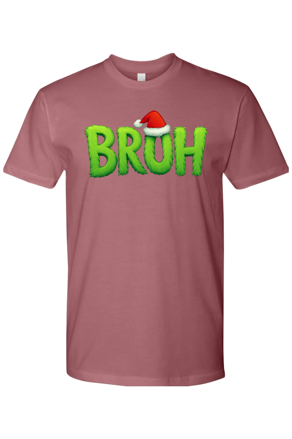 Pink Christmas t-shirt with "BRUH" text with a Santa hat design funny holiday humor short sleeve shirt