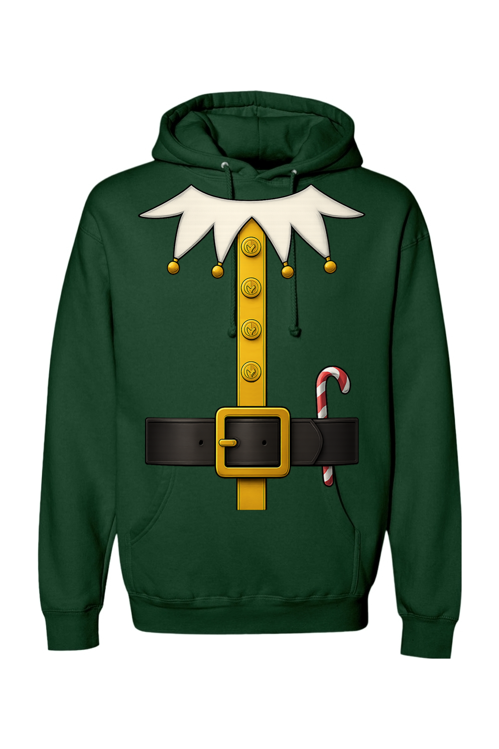 Dark green Christmas hoodie with an elf costume design funny festive holiday long sleeve hooded sweatshirt