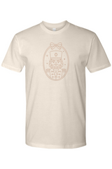 Beige Christmas t-shirt with a feminine nutcracker bow design cute trendy girly holiday short sleeve shirt