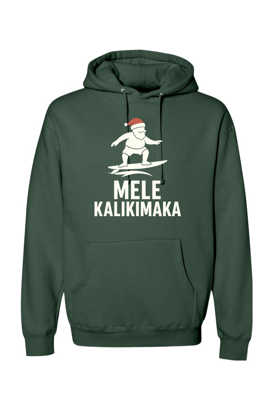 Pine green Christmas hoodie with Santa surfing and 