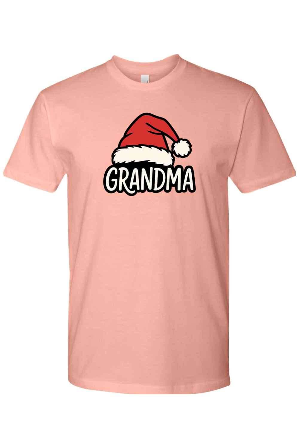 Pink Christmas t-shirt with "Grandma" text and a Santa hat design cute grandparent matching holiday festive short sleeve shirt