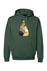Green Christmas hoodie with a Christmas tree made out of cats design cute funny animal pet festive holiday long sleeve hooded sweatshirt