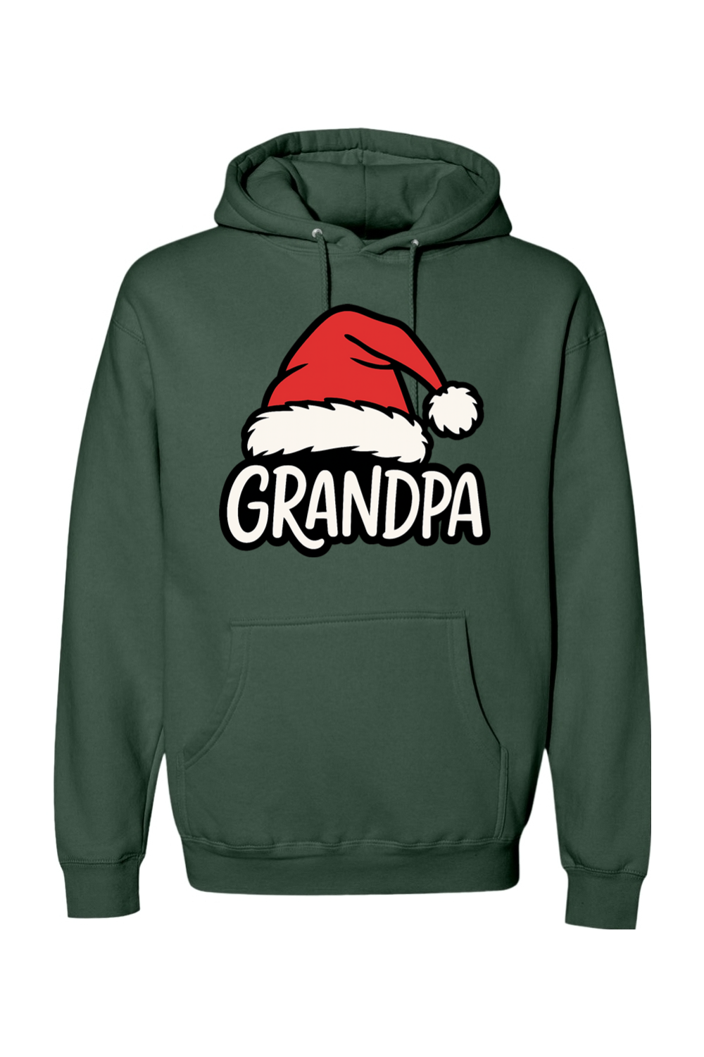 Pine green Christmas hoodie with "Grandpa" text under a Santa hat cute grandparent grandfather long sleeve hooded sweatshirt