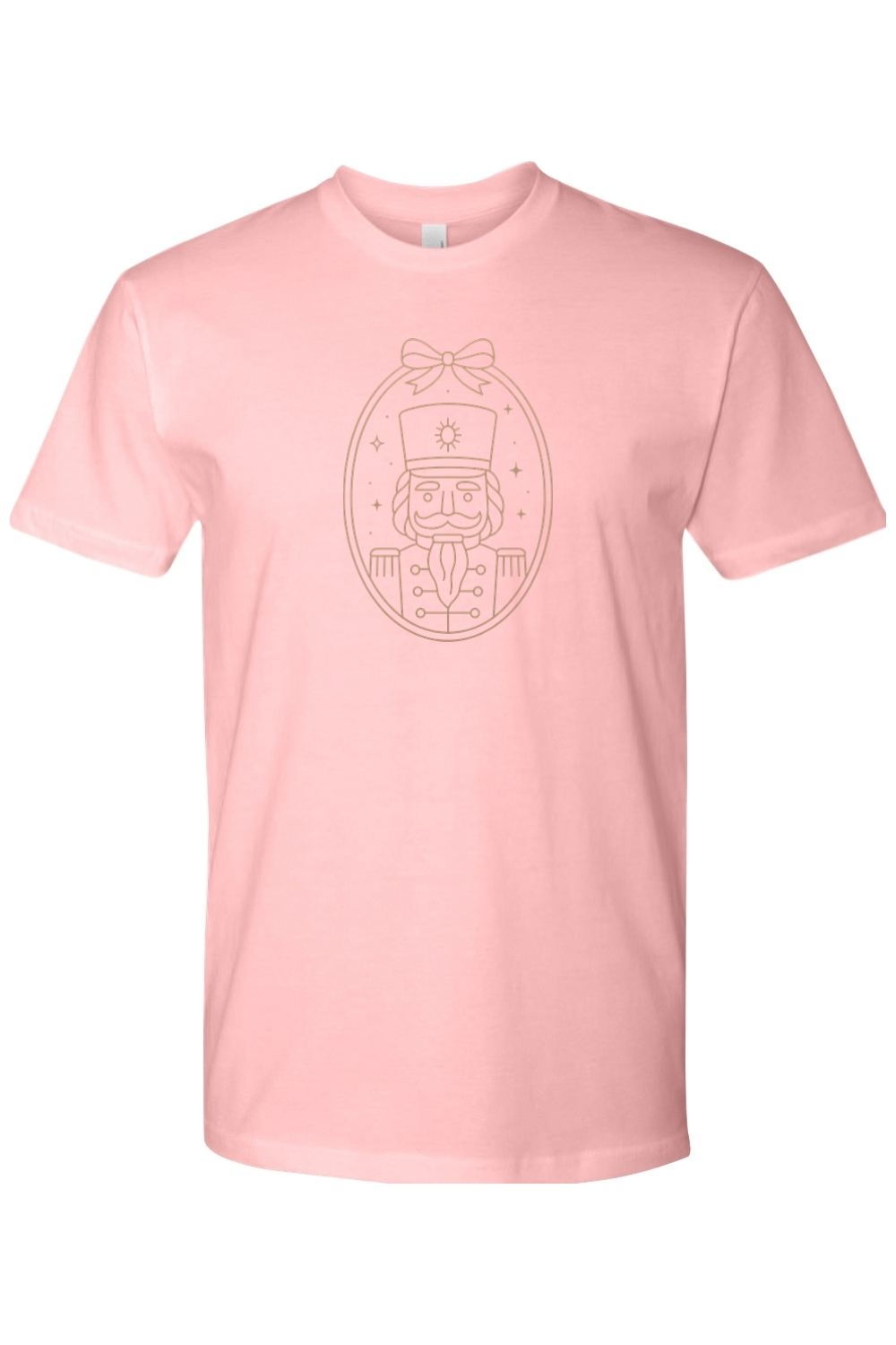 Light pink Christmas t-shirt with a feminine nutcracker bow design cute trendy girly holiday short sleeve shirt