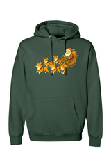 Pine green Christmas hoodie with Santa on a sleigh with corgi dogs pulling it cute funny holiday long sleeve hooded sweatshirt