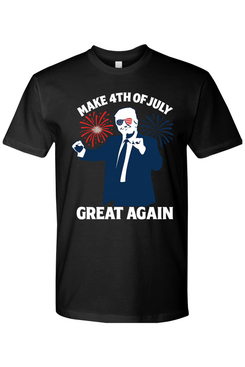 Black t-shirt with graphic design of Donald Trump dancing with the text 