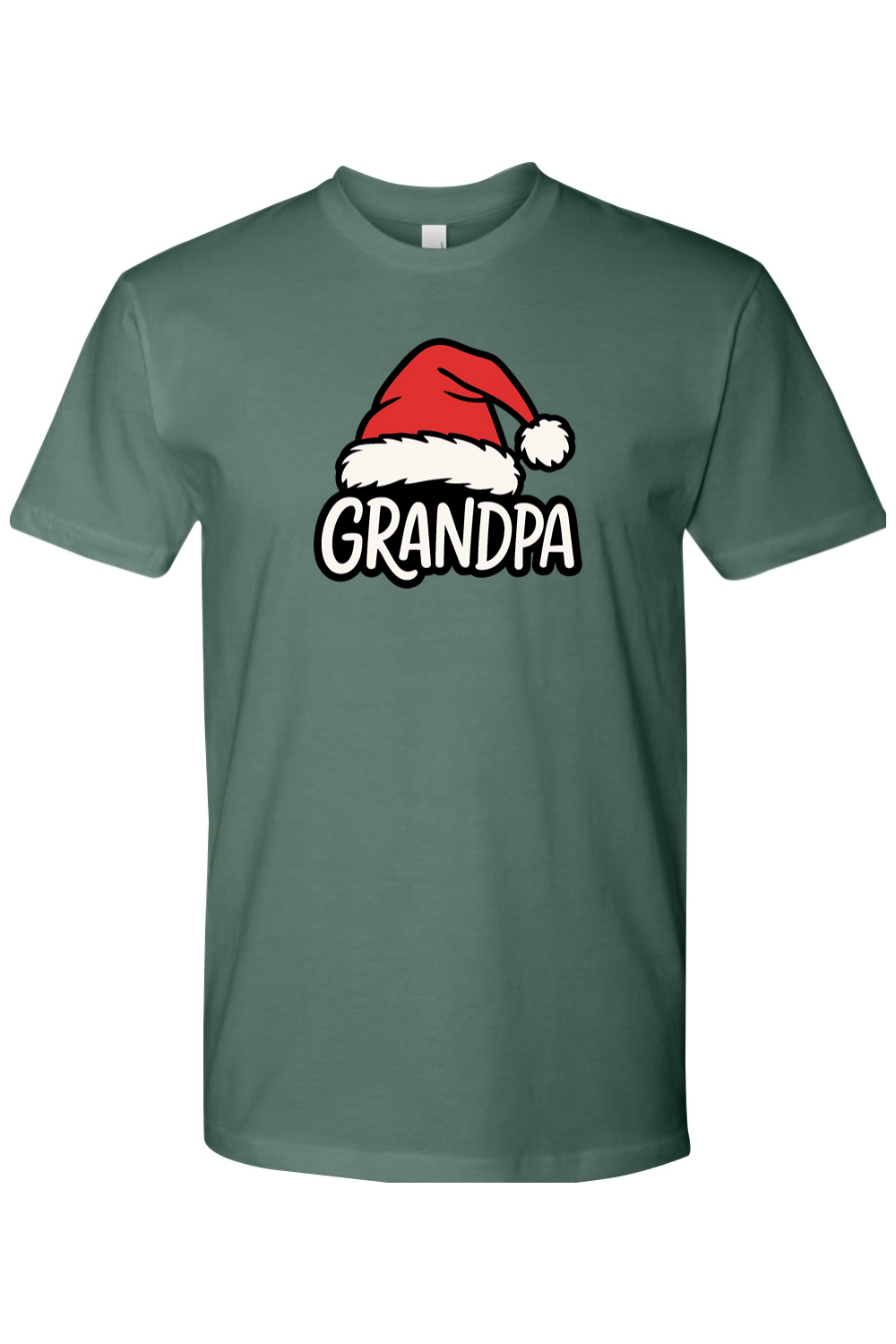 Pine green Christmas t-shirt with "Grandpa" text and a Santa hat design cute grandparent matching holiday festive short sleeve shirt