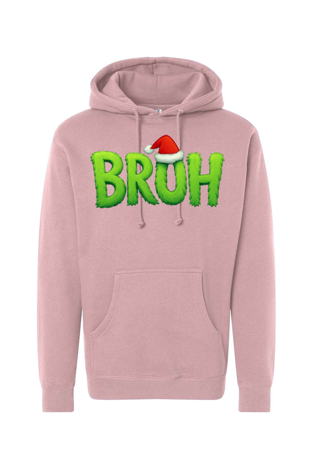 Pink Christmas hoodie with "BRUH" text with a Santa hat design funny holiday humor long sleeve hooded sweatshirt
