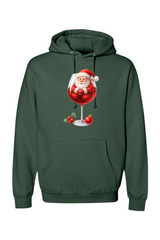 Pine green Christmas hoodie with Santa sitting in a wine glass design cute girly festive holiday long sleeve hooded sweatshirt