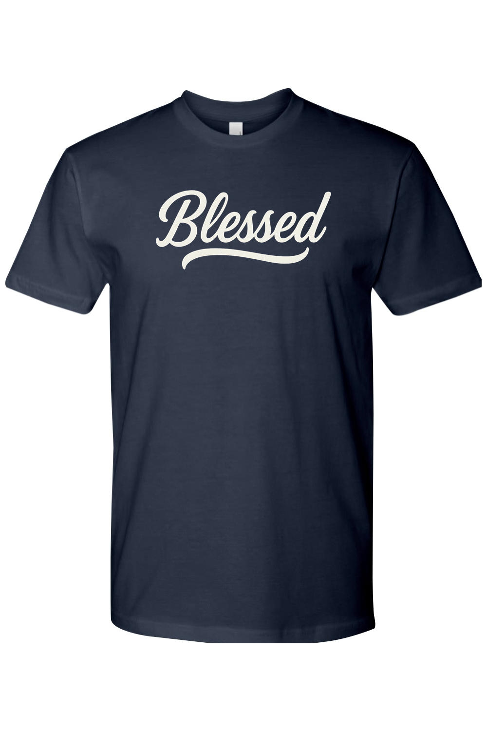 Navy blue Thanksgiving t-shirt with "Blessed" text with a wavy underline trendy fall holiday short sleeve shirt