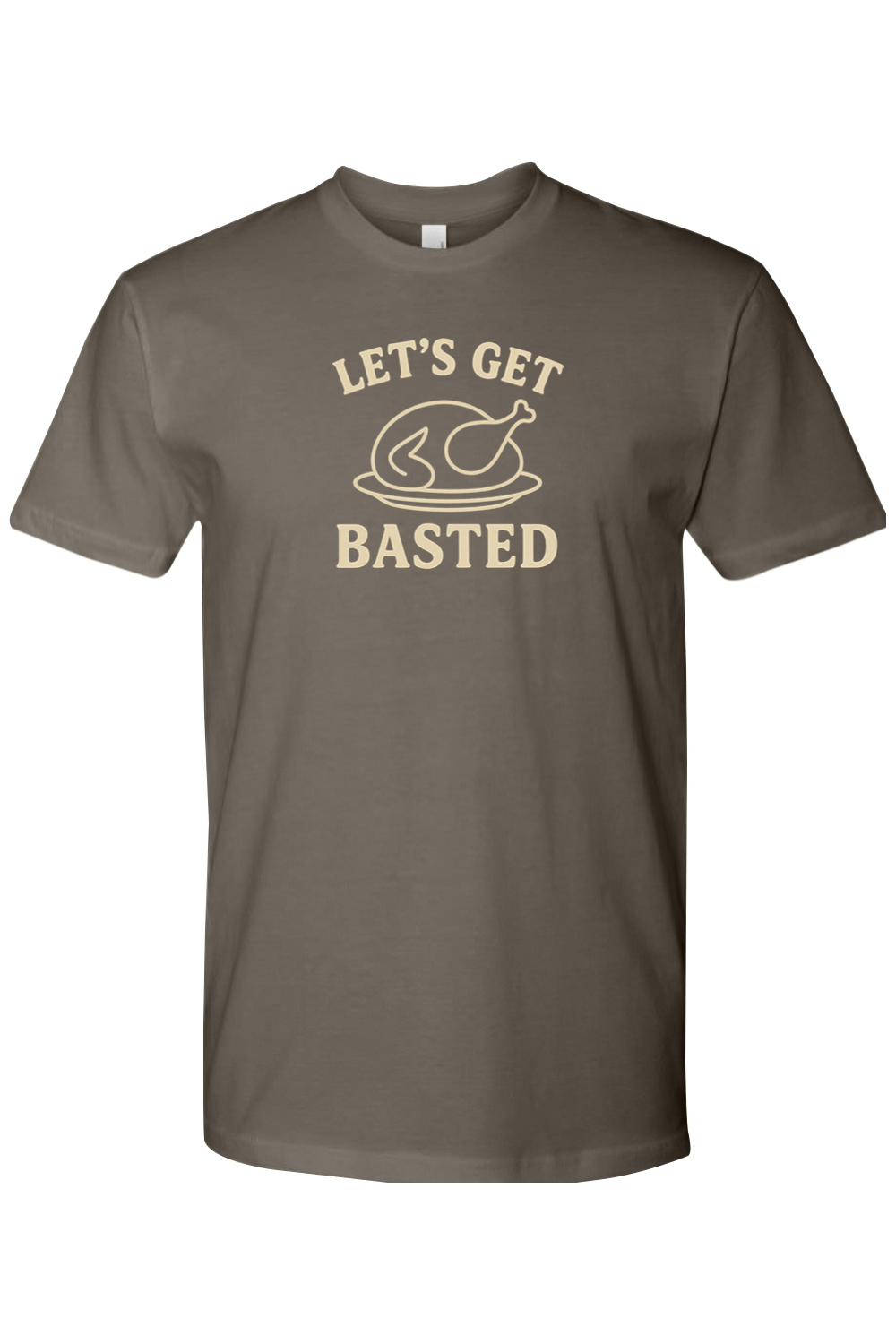 Grey gray Thanksgiving t-shirt with "Let's Get Basted" text with turkey design funny sarcastic humor fall holiday short sleeve shirt