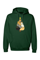 Dark green Christmas hoodie with a Christmas tree made out of cats design cute funny animal pet festive holiday long sleeve hooded sweatshirt