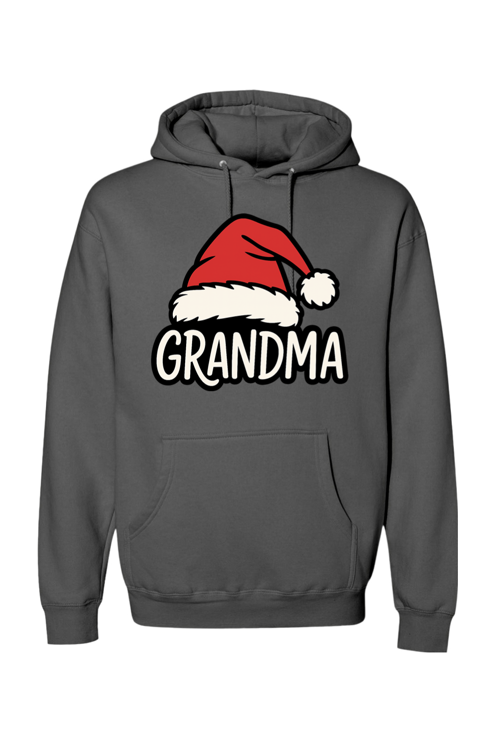Dark gray Christmas hoodie with "Grandma" text under a Santa hat cute grandparent grandmother long sleeve hooded sweatshirt
